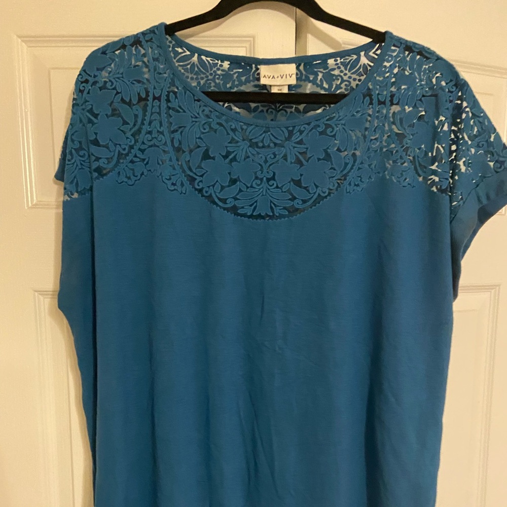 Ava & Viv shirt with Lacey yoke - 3X